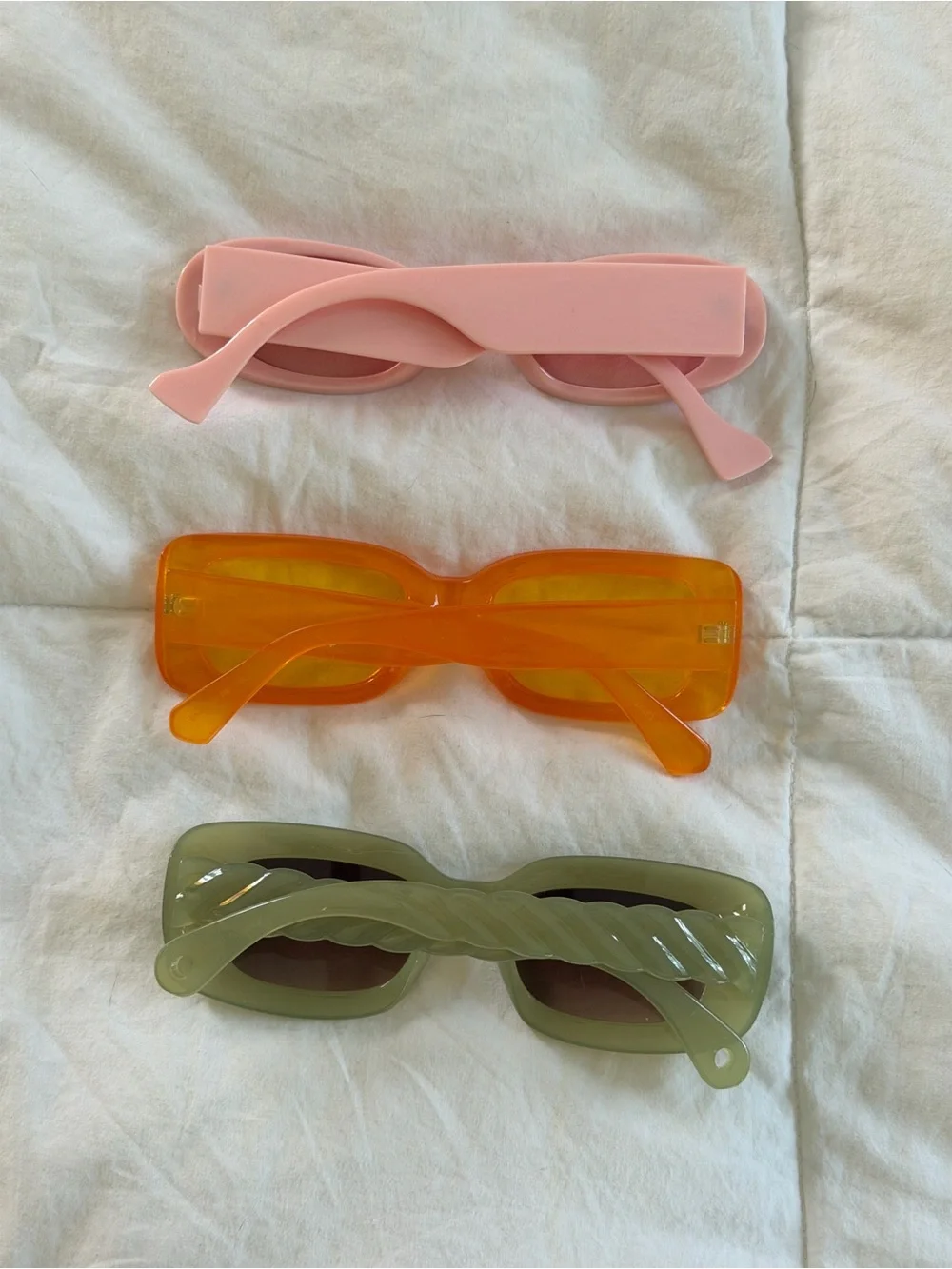 3-Pack Trendy Rectangle Sunglasses - Pink, Orange, Green